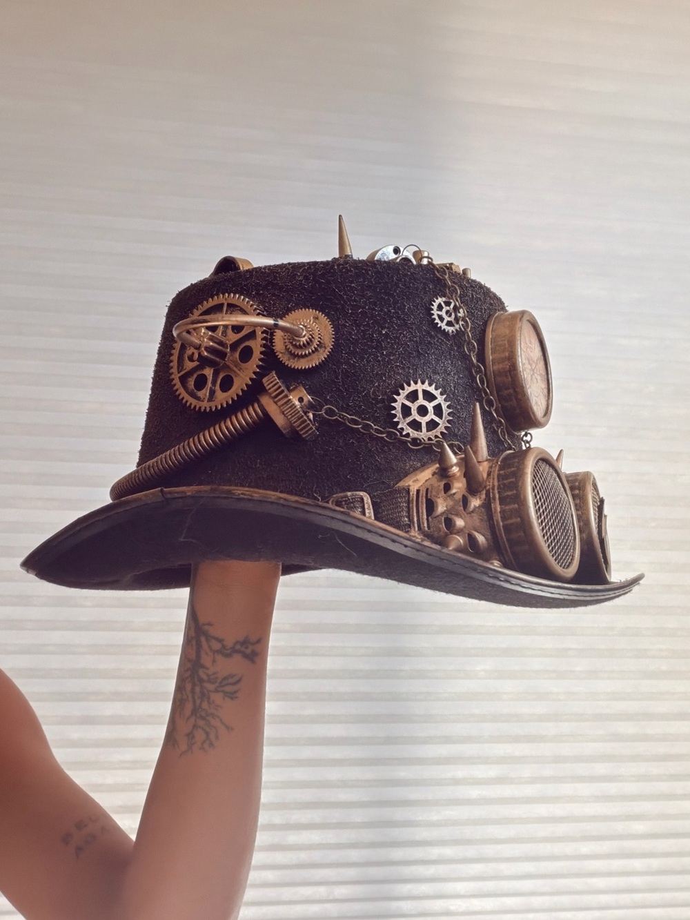 Steampunk Industrial Top Hat with Clock & Goggles – Handmade Statement Piece - Picture 7 of 15